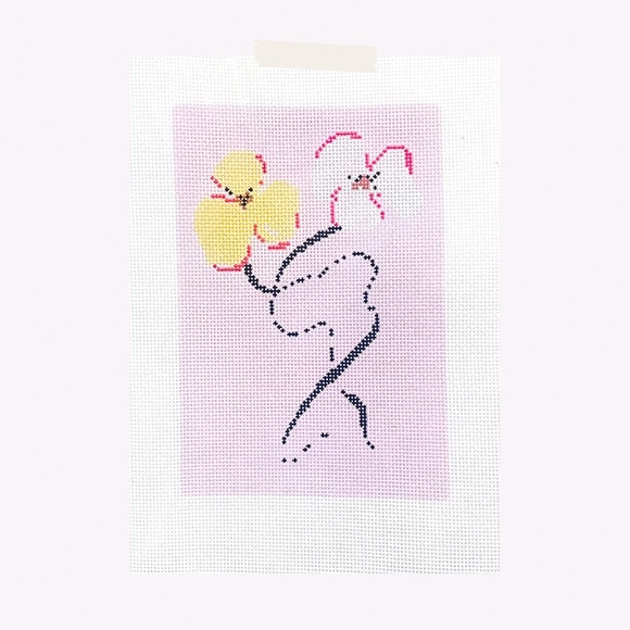 Floral No.2 Sample Sale Needlepoint Stitchpainted Canvas 14m Pink Orange Yellow - Picture 1 of 2